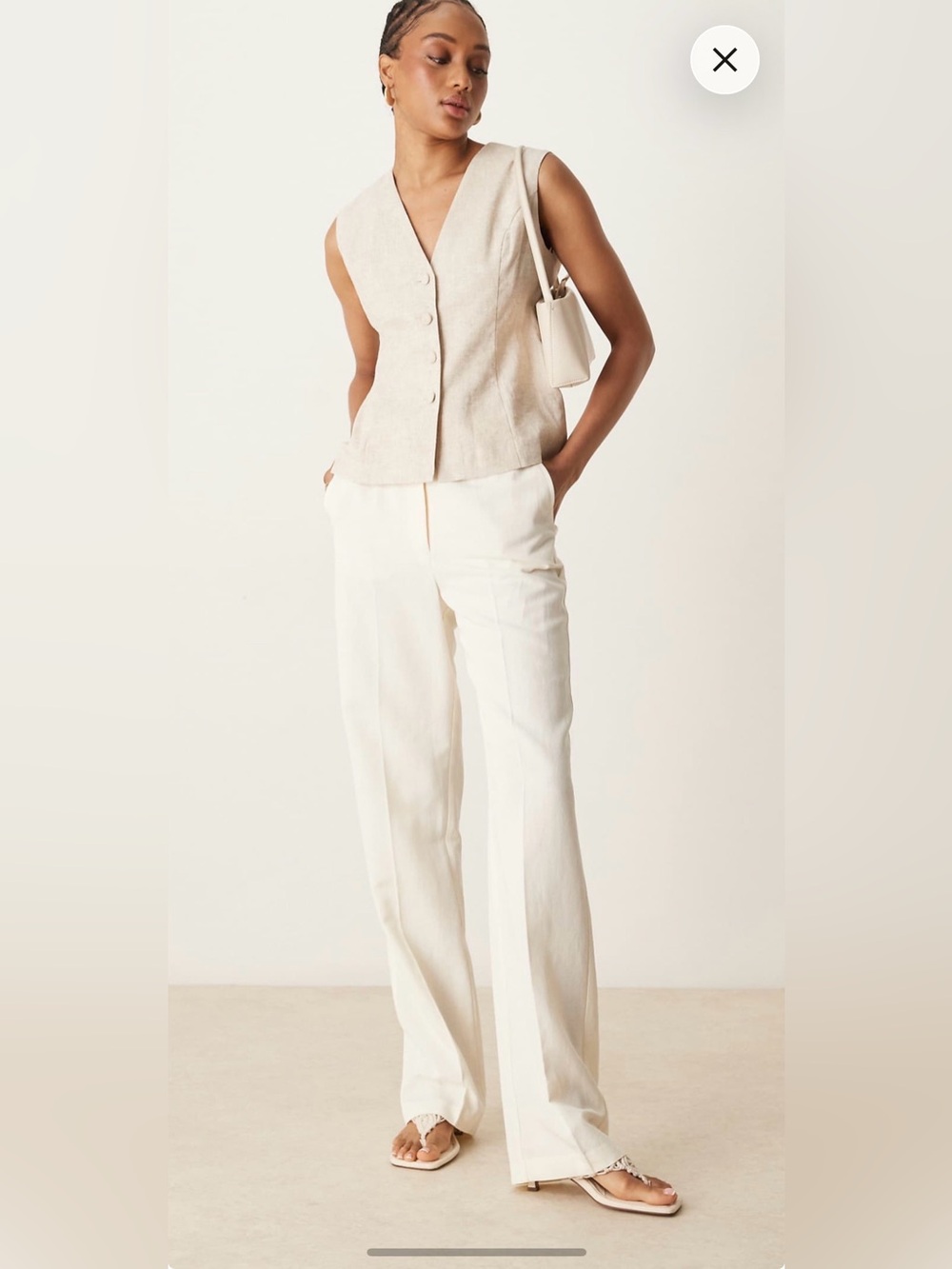 NWT ASOS Design Cream White Linen Pleated Tall Pants 12 Large